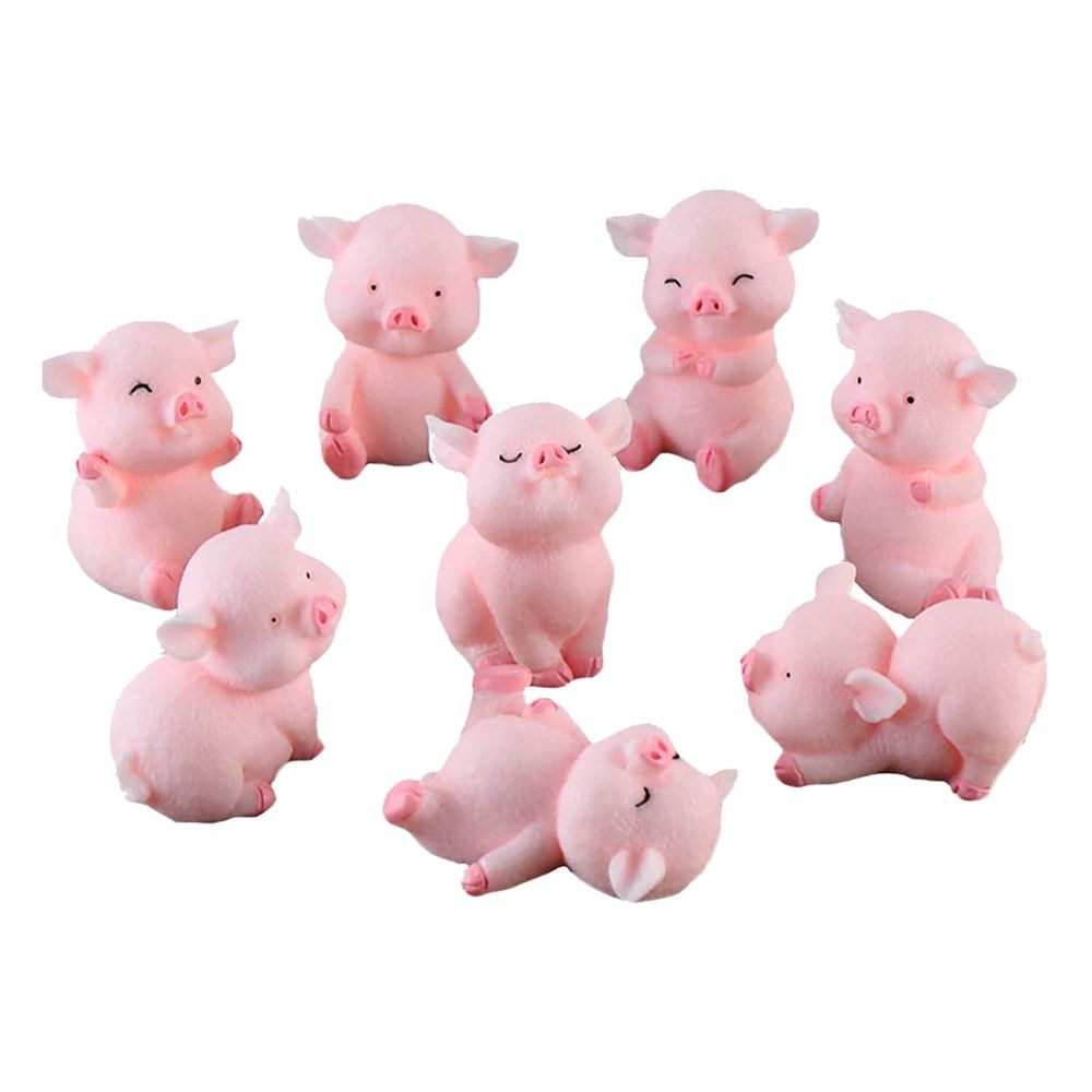 Set of 8 cute pig figurines, miniature toy figures for fairy garden decor, cake toppers, and Christmas desk decoration by Everything Baby.