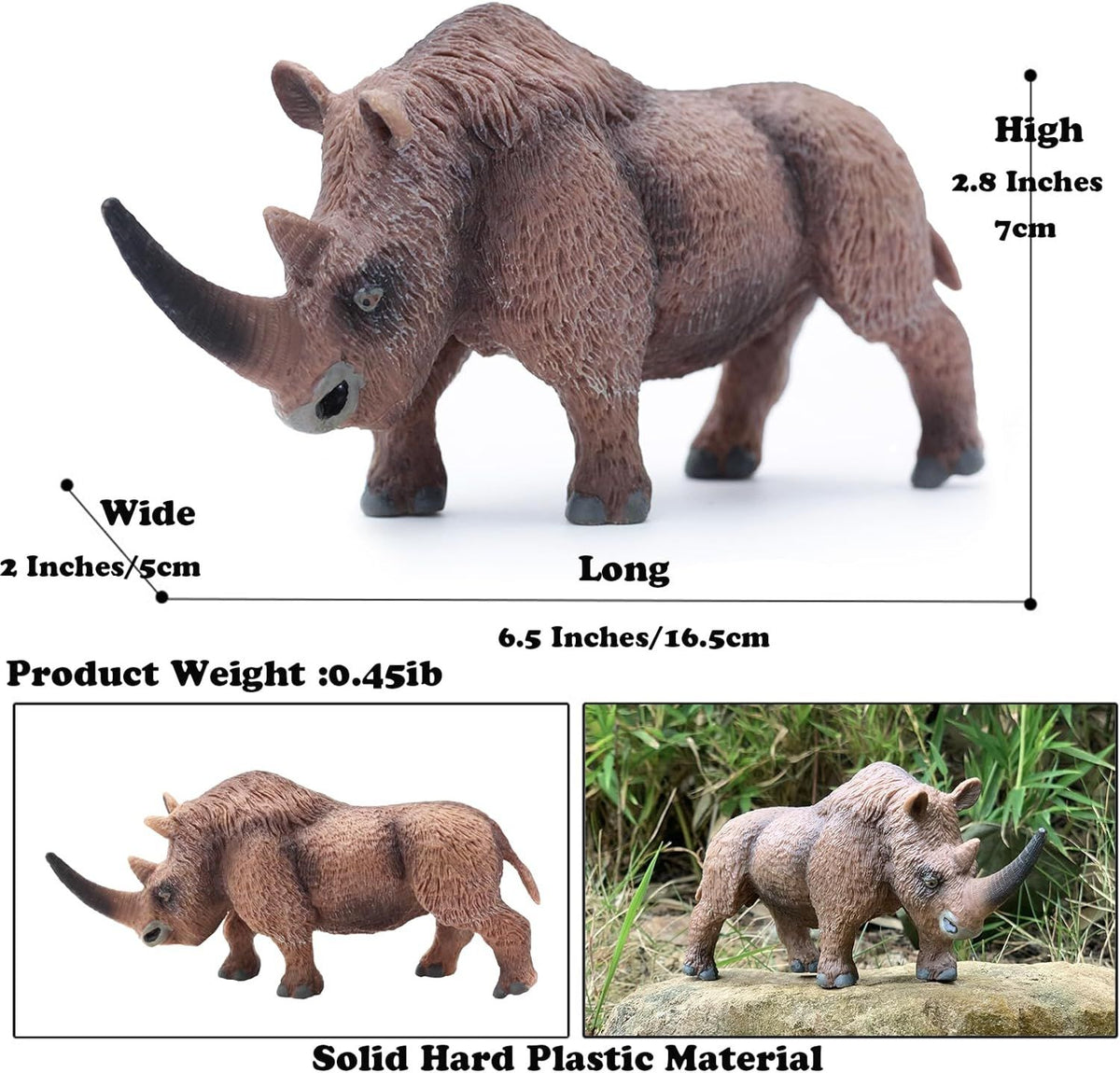 Woolly rhinoceros toy from Ancient Creatures collection, educational pretend play animal for kids, decorative party cake topper