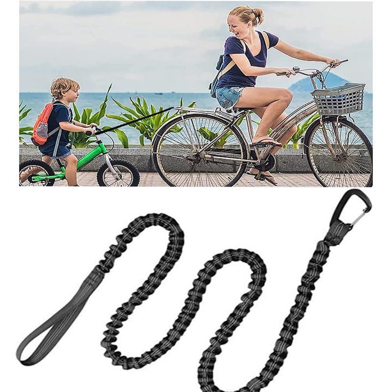 Reflective mountain bike belt straps for parent-child outdoor riding, elastic traction gear for adults and kids, portable and durable.