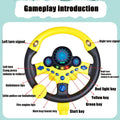 Yellow simulated steering wheel toy for kids, electric car style ride-on toy from Everything Baby, designed for young copilots.