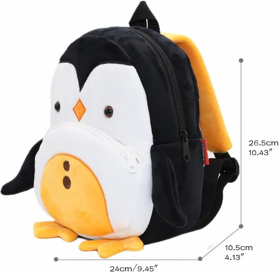 Cute plush penguin toddler backpack for boys and girls, soft and mini-sized for kids aged 1-6, perfect for little ones.