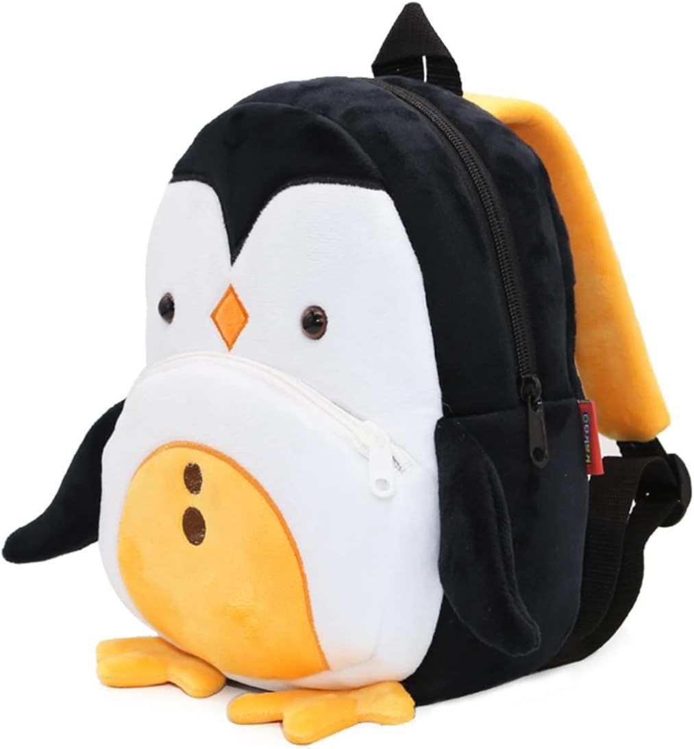 Cute plush penguin toddler backpack for boys and girls, soft cartoon animal mini backpack for kids aged 1-6 years.