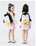Cute plush penguin toddler backpack for boys and girls, soft cartoon mini backpack for kids aged 1-6 years.