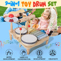 Colorful 7-in-1 children's drum set by Everything Baby, features toddler-friendly musical instruments for preschoolers.