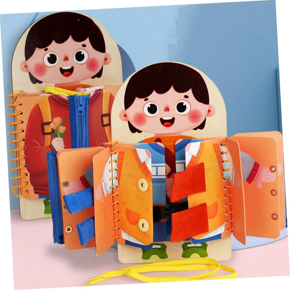 Baby and kids educational clothing and shoe set with buckle, zipper, and tie shoes for life skills learning by Everything Baby.