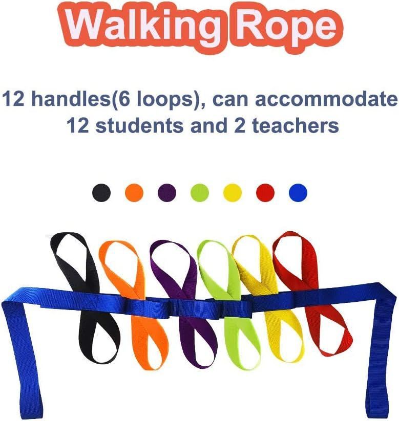 Baby and kids walking rope with rings and handles for preschool line up, safety stroller leash straps for toddlers and children.