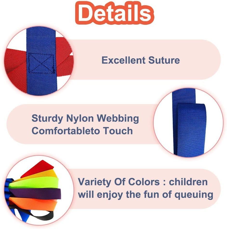 Baby & kids walking rope with rings for preschoolers, featuring handles for safe group walking and daycare use.