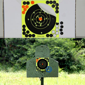 20-piece shooting target paper splatter targets for hunting and outdoor play, with sticks for easy setup and use.
