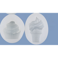 Four silicone ice cream cone molds with strawberry, raspberry, cherry, and chocolate designs for cake and dessert decorations.
