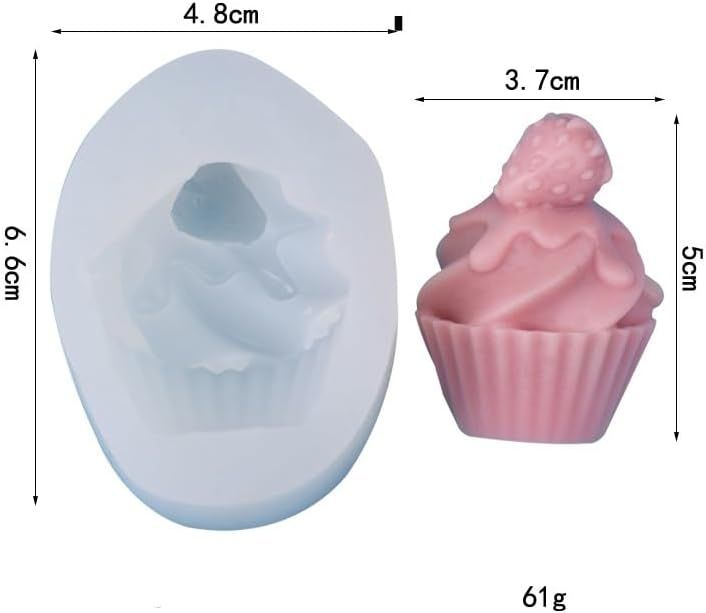 Silicone mold set with four strawberry, raspberry, cherry, and chocolate shapes for ice cream cones and cake decorations, ideal for baking.