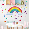 Colorful rainbow wall sticker featuring butterflies, rabbits, elephants, clouds, and animals for children's bedroom decor.
