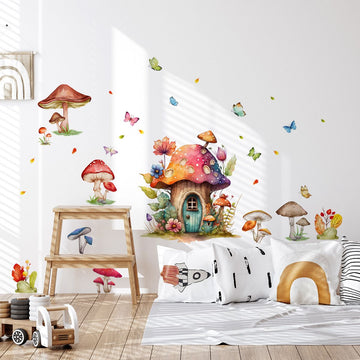 Fairytale butterfly and mushroom wall sticker for girls' bedroom or living room decor, featuring colorful whimsical design by Everything Baby.