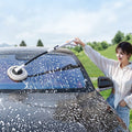 Car wash brush kit with long handle, microfiber and chenille cleaning brushes for car washing and detailing.