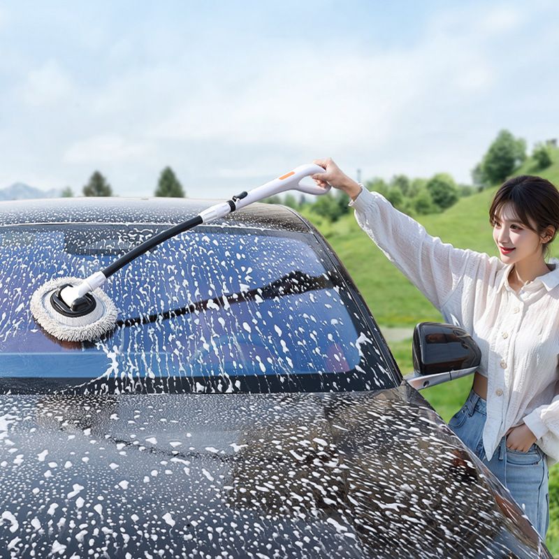 Car wash brush kit with long handle, microfiber and chenille cleaning brushes for car washing and detailing.