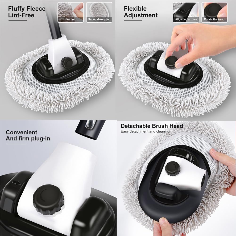 Car wash brush kit with long handle, microfiber chenille mop, and sponge for cleaning cars efficiently and safely