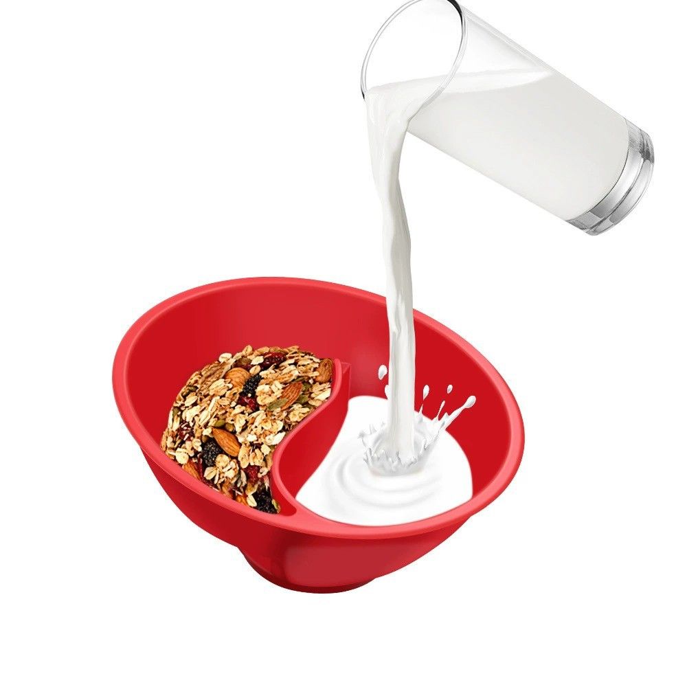 Red anti-soggy cereal bowl by Everything Baby, BPA-free divided bowl for kids and adults, ideal for snacks and dips.