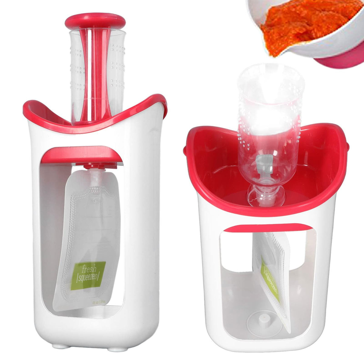 Reusable baby food pouch filler station by Everything Baby for filling semi-solid homemade baby and toddler food pouches.
