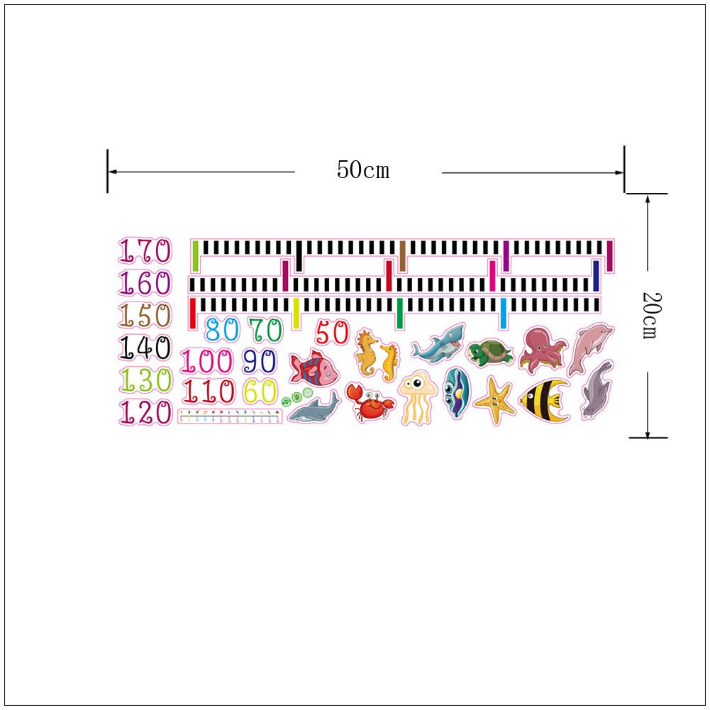 Colorful cartoon love-themed height growth chart for kids, removable wall ruler for nursery and toddler room decor.