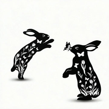 Metal Rabbit Spring Tulip Stakes Rabbit Decorative Garden Stakes, 15" Rabbit Garden Decor, Black Rabbit Silhouette Yard (Rabbit)