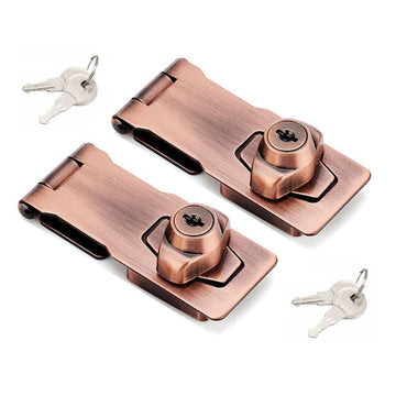 2 Packs Keyed Hasp Locks Twist Knob Keyed Locking Hasp for Small Doors, Cabinets and More,Stainless Steel Steel,  (4inch, Copper)