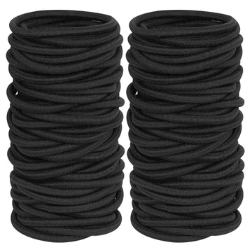 Set of 100 black mini seamless hair ties from Everything Baby, soft elastics ideal for girls and toddlers' ponytails.