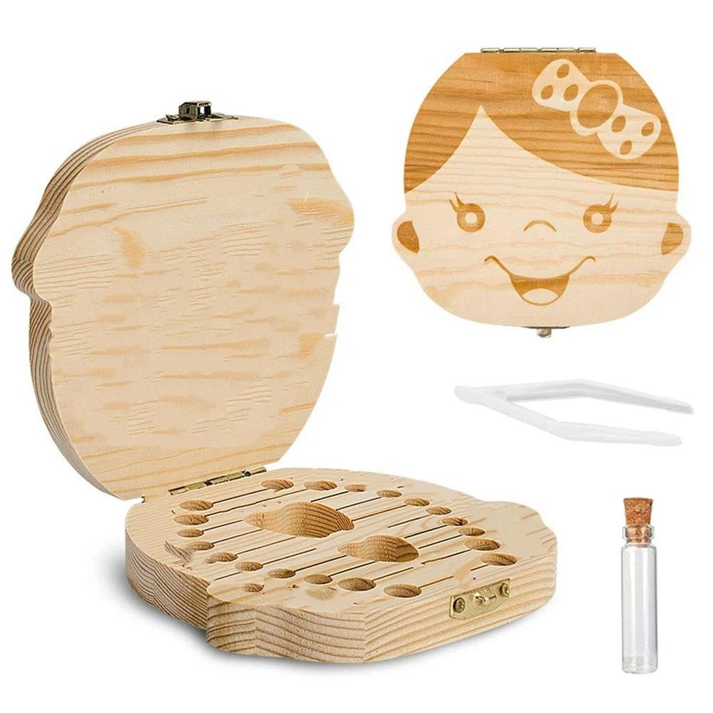 Wooden baby tooth box with tweezers, keepsake organizer for baby teeth, cute children’s tooth container, set of 2 by Everything Baby.
