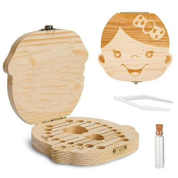 Wooden baby tooth box with tweezers, keepsake organizer for baby teeth, cute children’s tooth container, set of 2 by Everything Baby.