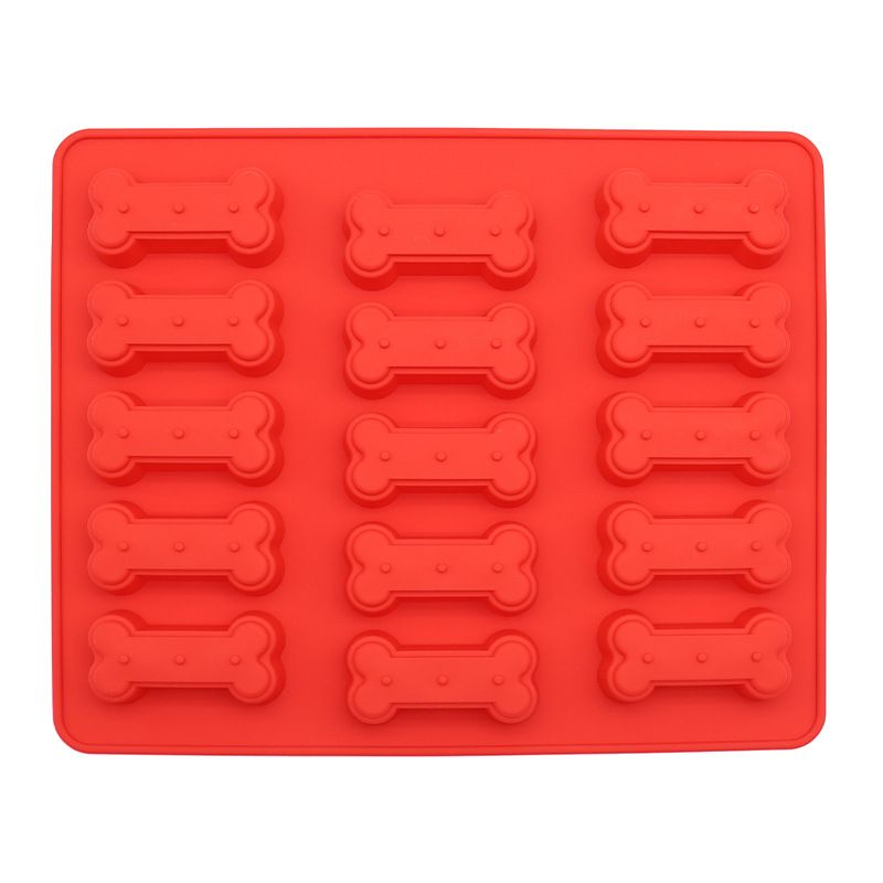 Silicone molds with mini pet treat bones for dogs and cats, ideal for homemade baked treats and chocolate candies.
