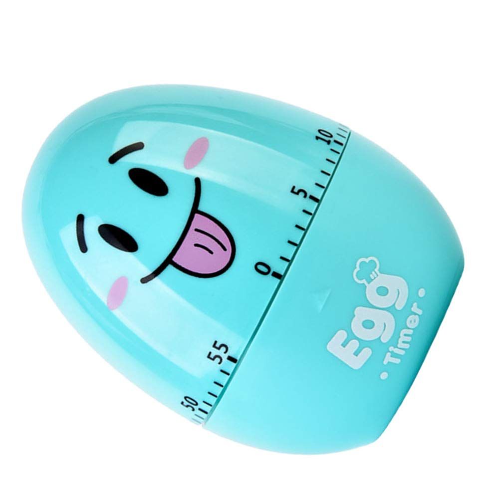 Cute egg-shaped mechanical kitchen timer with rotating alarm, designed for cooking and fun activity play for kids.