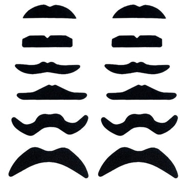 Pack of 12 novelty fake mustaches for kids and adults, perfect for parties, dress-up, and fun events.