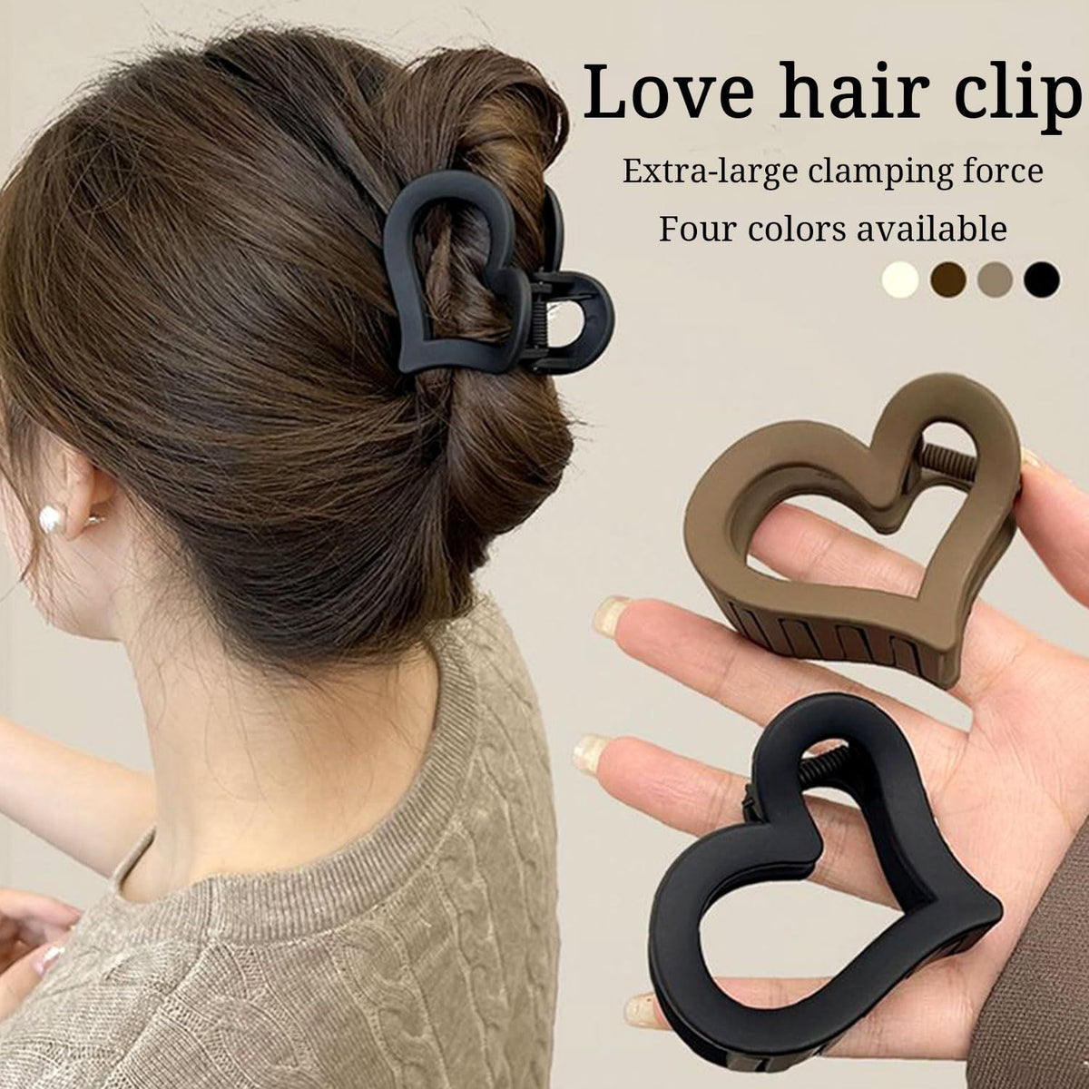 Set of four matte acrylic heart-shaped hair claw clips for women, stylish nonslip hair accessories for Valentine’s Day.