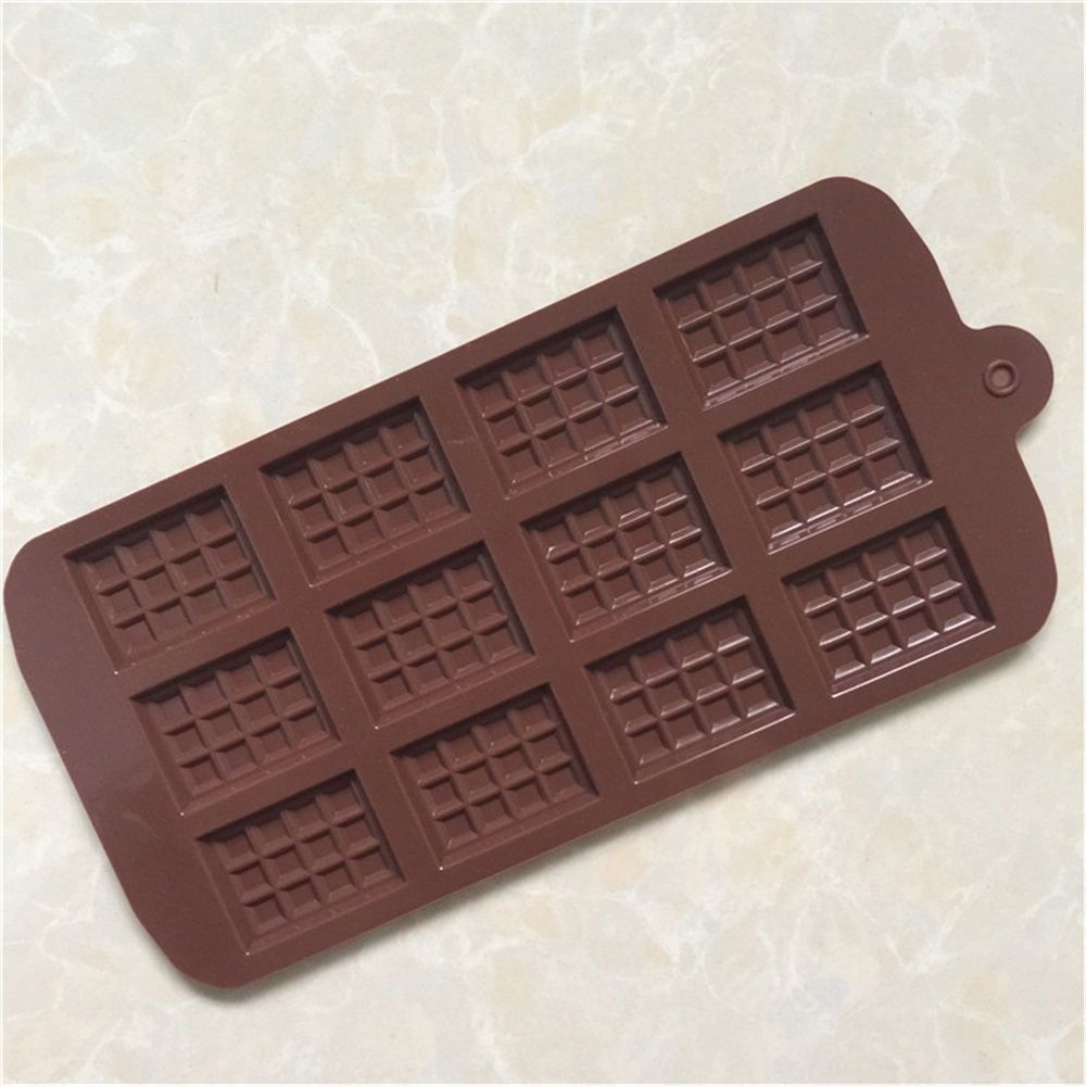Silicone waffle chocolate molds with 12 cavities, reusable non-stick baking molds for DIY candies and chocolates.