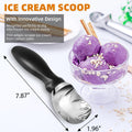 Black stainless steel ice cream scoop with comfortable grip handle, heavy-duty design, perfect shape for serving ice cream.