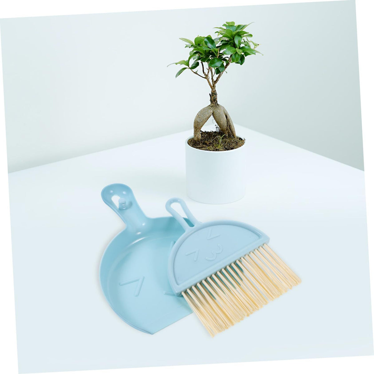 Blue mini dust pan and brush set for kids, pretend play toy from Everything Baby, includes small broom and dustpan for kids' role-play