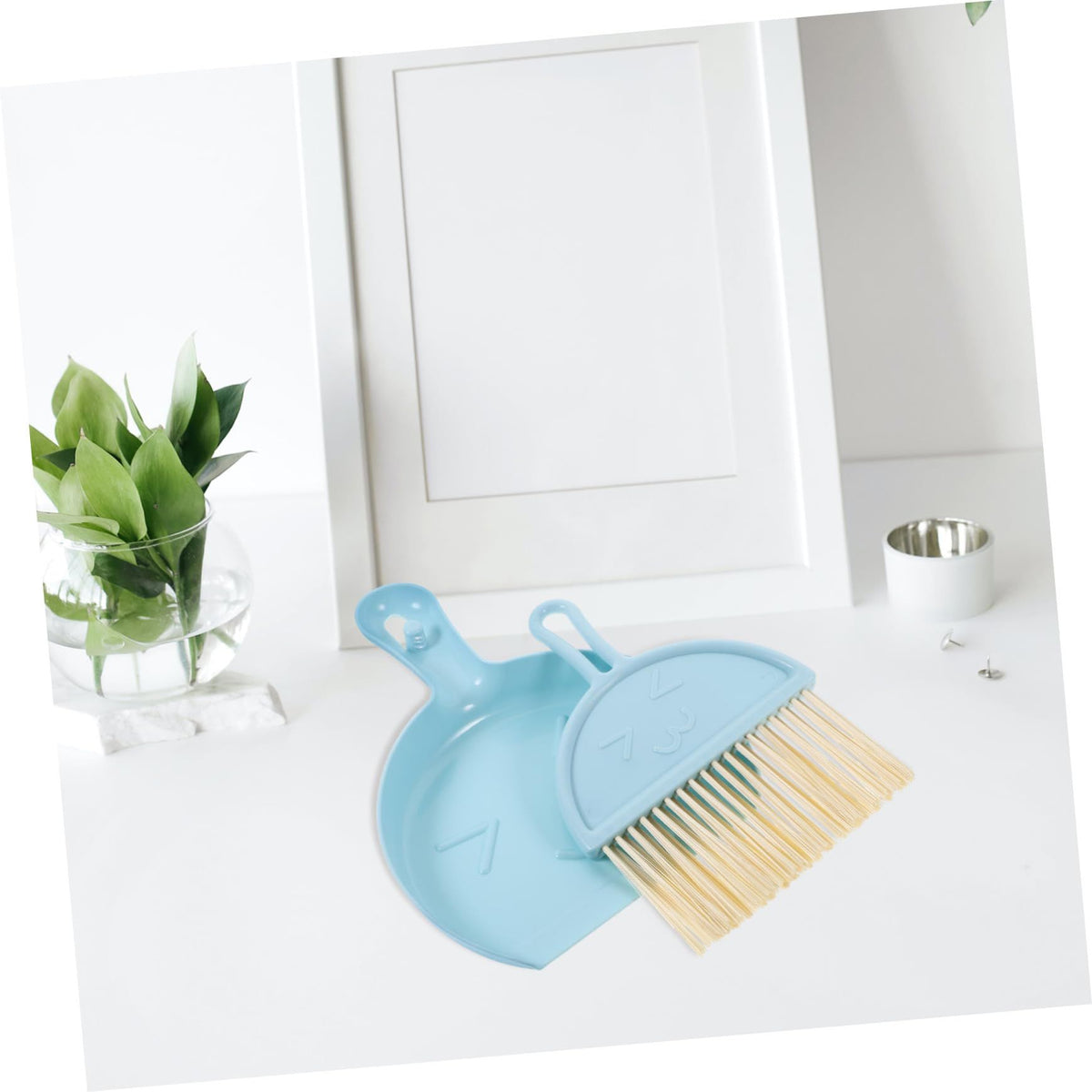 Blue mini dust pans with brush set for kids, pretend play cleaning toy for children by Everything Baby, small broom and dustpan set