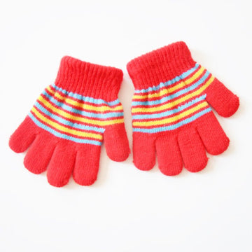 Three pairs of striped knitted baby winter gloves for boys and girls, toddler age 1-5, by Everything Baby.