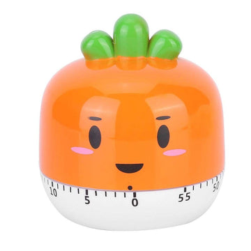 Orange cartoon machinery kitchen timer by Everything Baby, a mechanical cooking timer and clock for pretend play in kids' toy kitchen.
