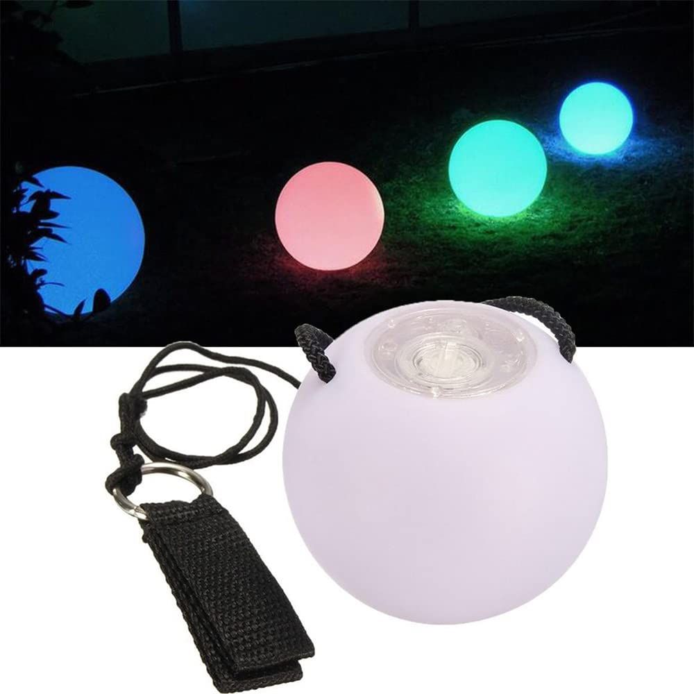 Two glow LED spinning poi balls for kids and professionals, featuring rainbow fade and high strobe light effects.
