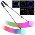Bright glow LED spinning poi balls for kids and beginners, featuring rainbow fade and high strobe light effects.