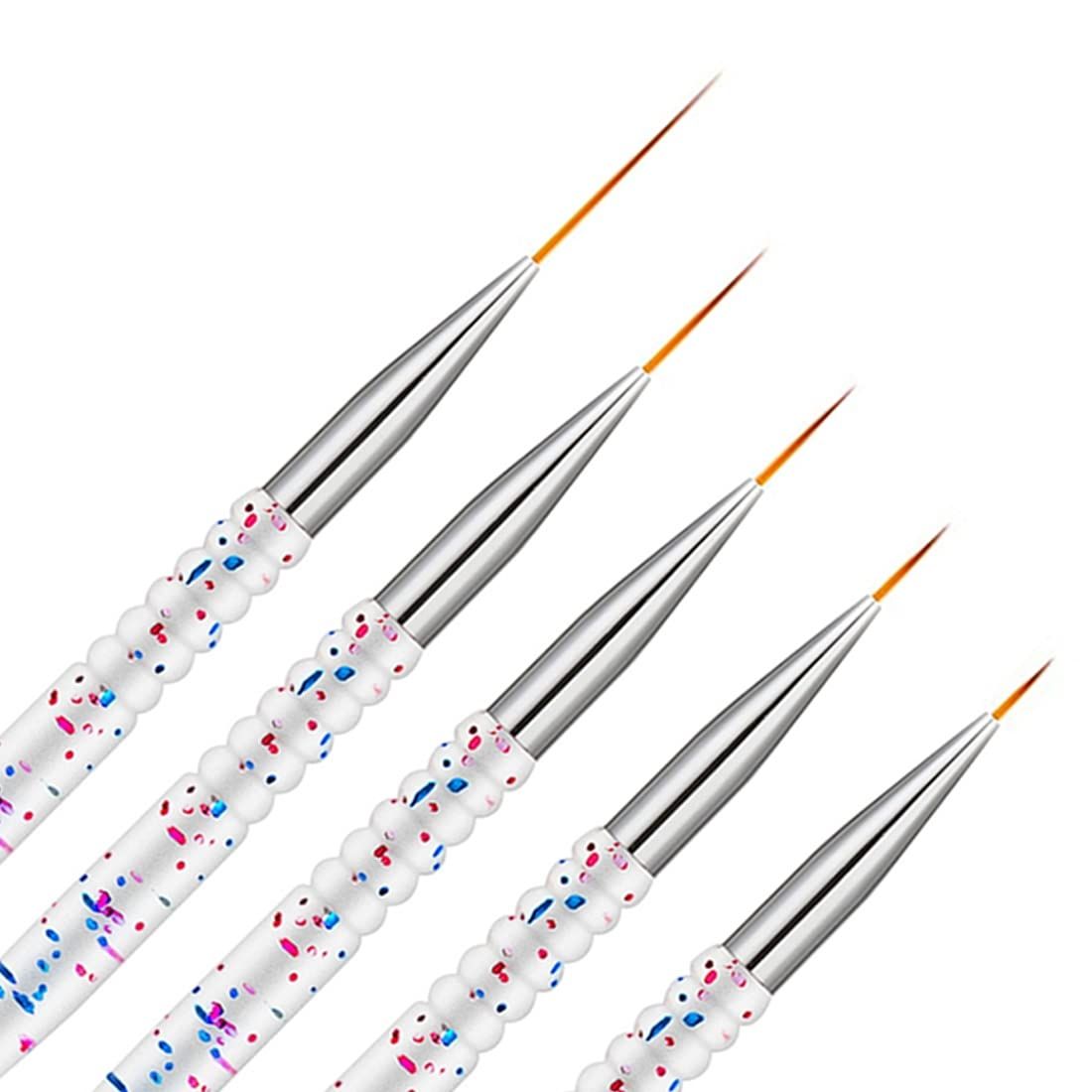 Set of 5 nail art liner brushes from Everything Baby, thin gel polish brushes for detailed nail designs and drawing.