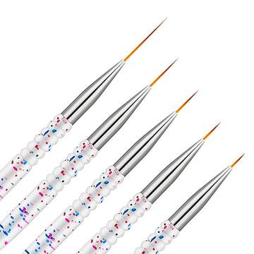 Set of 5 nail art liner brushes from Everything Baby, thin gel polish brushes for detailed nail designs and drawing.