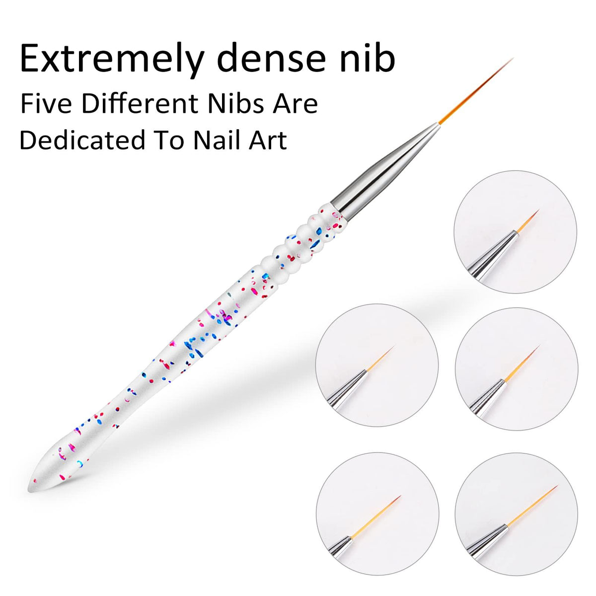 Set of five nail art liner brushes from Everything Baby, thin gel polish painting brushes for detailed nail designs.
