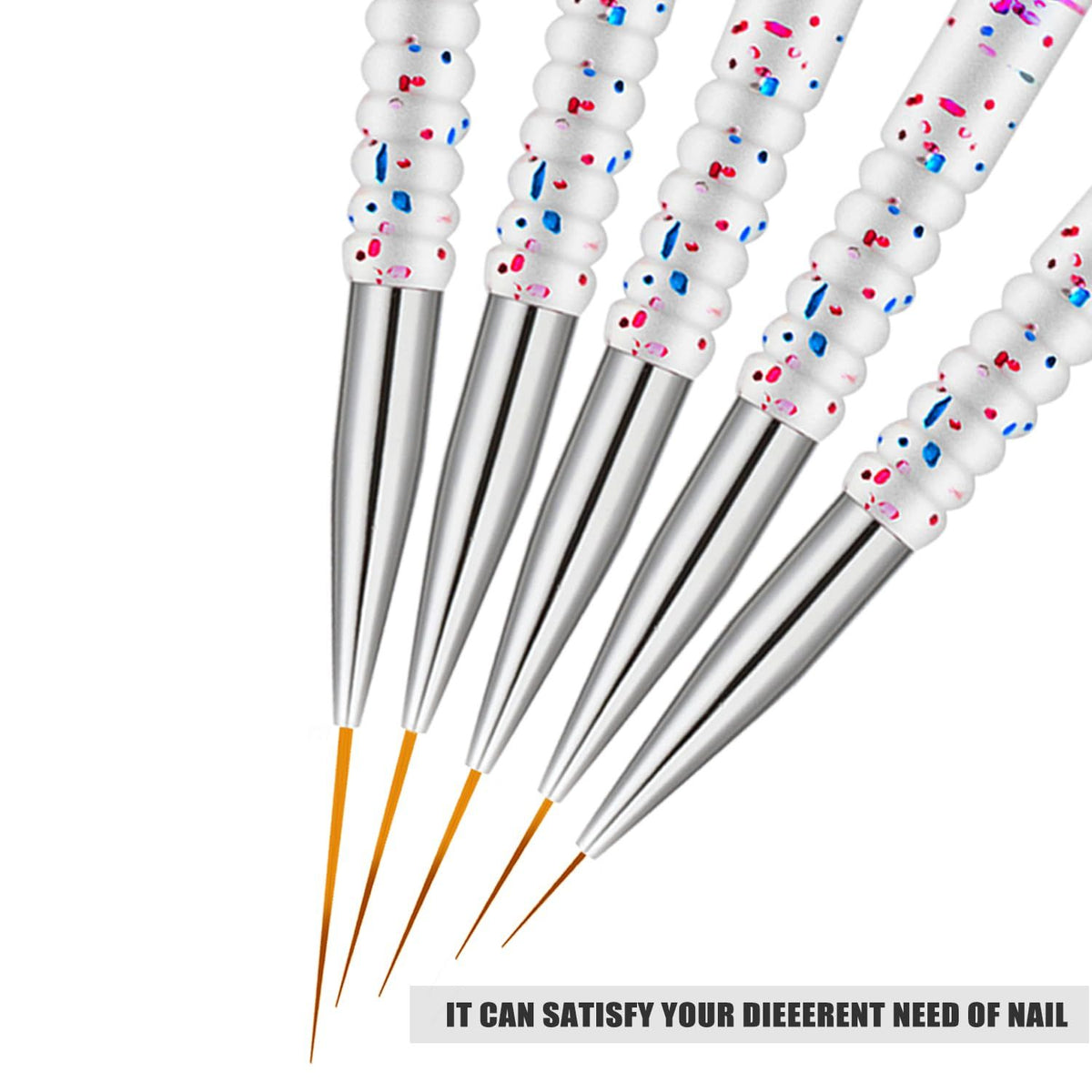 Set of 5 Nail Art Liner Brushes by Everything Baby, thin nail gel polish brushes for detailed drawing and dotting in nail art.