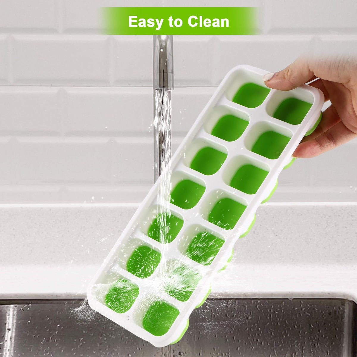 Silicone ice tray mold with 14-grid soft bottom and lid, ideal for making ice cubes, ice cream, or cocktail ice in a toddler-friendly design