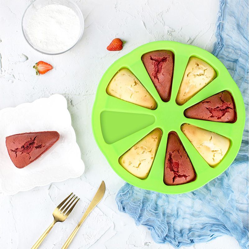 Silicone scone pan by Nourished Essentials with triangle-shaped molds for baking mini scones, non-stick and flexible.