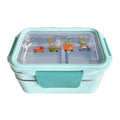 Blue stainless steel double-layer bento box for kids, portable food container for lunch and snacks.