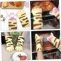Pair of colorful cat's claw oven mitts from Everything Baby, cute double oven gloves for baking and kitchen use.