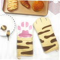 Pair of cute cat's claw oven mitts by Everything Baby, double oven gloves for baking and kitchen safety, colorful, soft fabric.