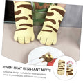 Pair of cute cat's claw oven mitts by Everything Baby, heat-resistant double oven gloves for baking and cooking safety.