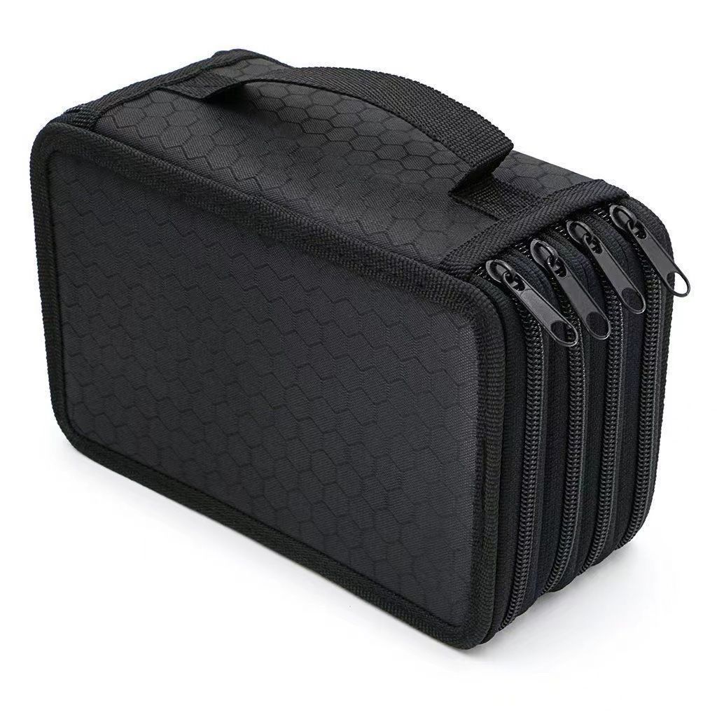 Black Handy Wareable Oxford pencil case with 72 slots for watercolor and colored pencils, portable and water-resistant.